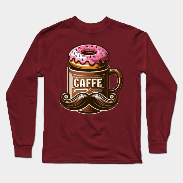 Donut and Coffee with Mustache Mug Long Sleeve T-Shirt by Donut Duster Designs